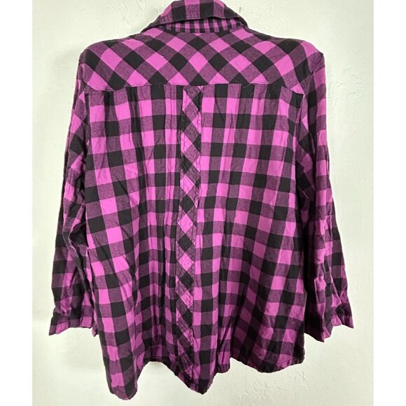 Eleven Stitch Design Women's Button Down Shirt L/S  Purple Plaid  Large USA - Picture 2 of 9